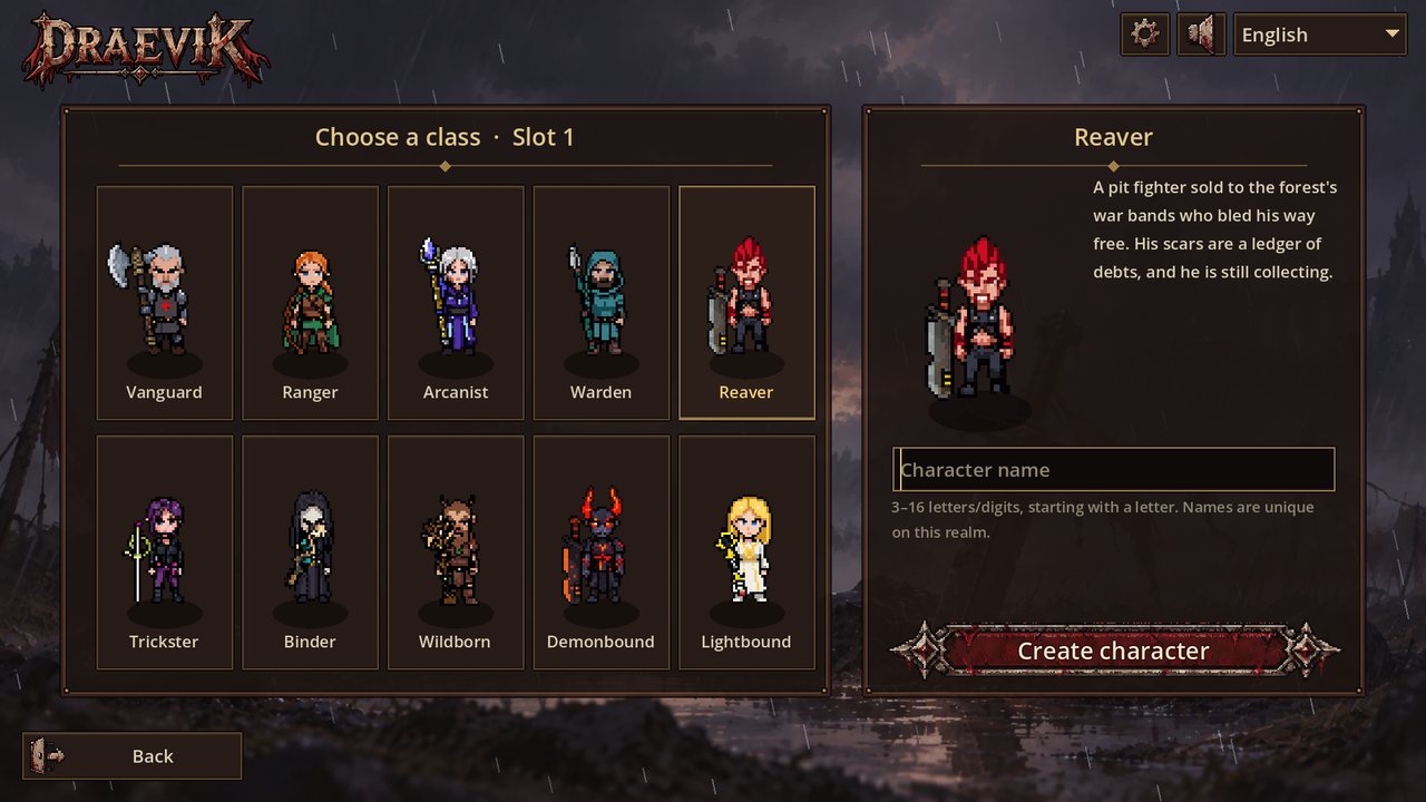 Ten classes on the character creation screen